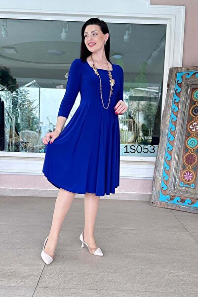 İnce Topuk Square Collar Midi Dress 1s053