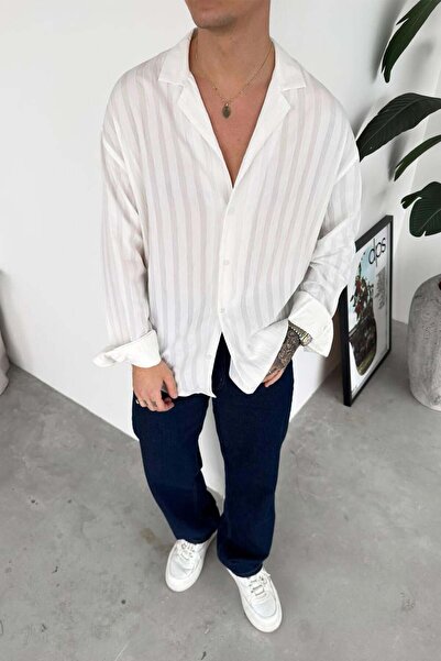 HAFKAGİYİM White Stripe Detail Relaxed Shirt