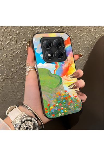 Hontinga Poco X7 Compatible Silicone Edge Hard Back Anti-Fall Phone Case Rainbow