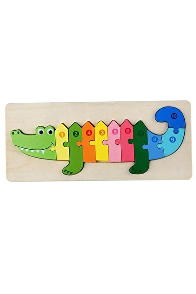 SARALMA Puzzle educativ din lemn in forma de crocodil cu numere colorate pent...