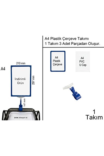 Marketix A4 Plastik Reklam Afiş Çerçevesi Mavi / Maşa Tutucu
