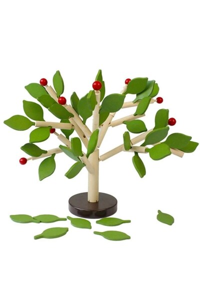 sallma Copacel puzzle din lemn Montessori cu frunze verzi si fructe rosii pen...