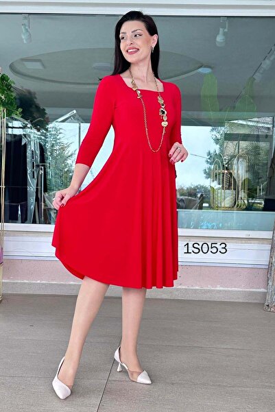 İnce Topuk Square Collar Midi Dress 1s053