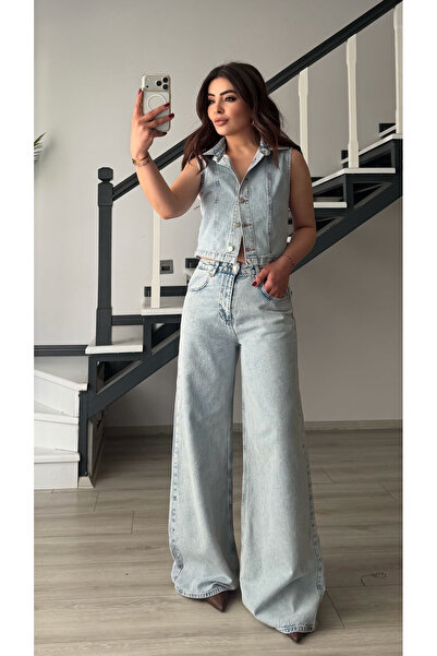 Oslove Light blue vest-pants denim suit