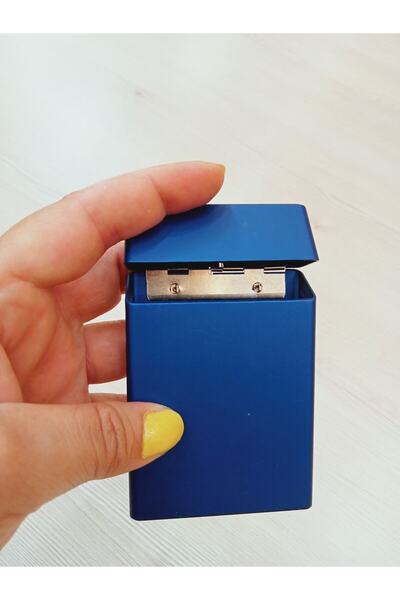 NESGIFT İnce Kısa (Slim) Mavi Metal Sigara Kutusu