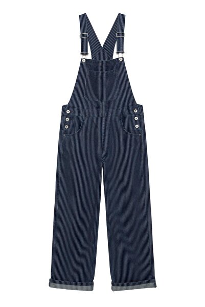 Pull & Bear Çizgili uzun denim tulum