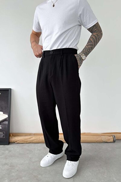 HAFKAGİYİM Black Premium Baggy Linen Trousers