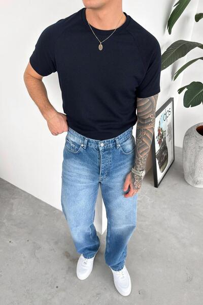 HAFKAGİYİM Navy Blue Textured Knitwear T-Shirt