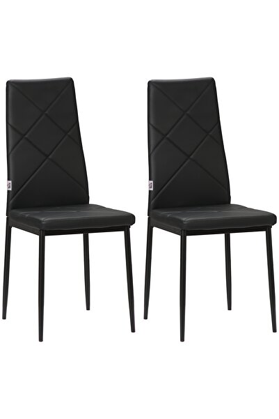 OEM Set de 2 scaune tapițate, piele ecologică/oțel, negru, 41 x 50 x 97 cm