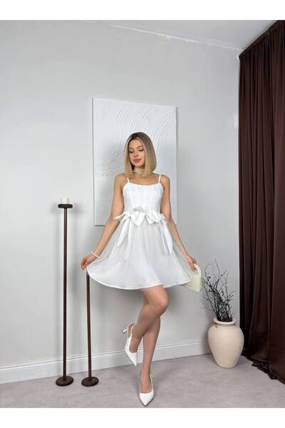 STARRY NIGHT Strappy Tulle Mini Dress with Bow Detail Puffy Skirt Evening Gown