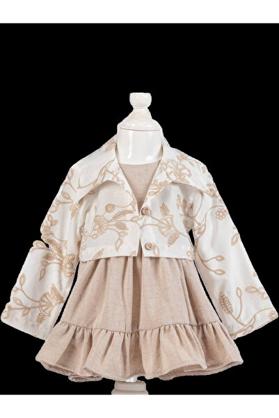 The-kid.co Latte Skater Dress Set with Jacquard Jacket
