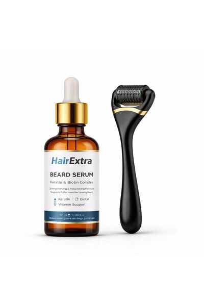 hairextra Sakal Serumu + DERMAROLLER 0,5mm – Keratin & Biotin Kompleks | Hızl...
