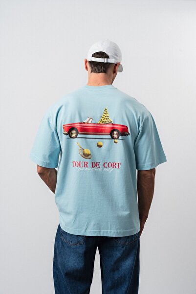 Respire Tricou oversize cu imprimeu Cort pentru bărbați, albastru bebeluș