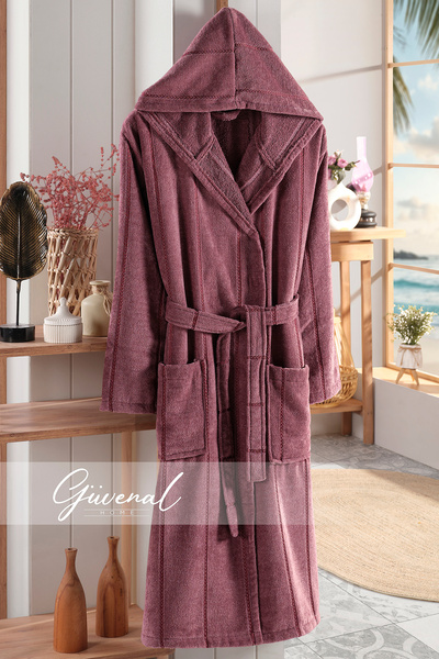Güvenal Бавовняний оксамитовий халат з капюшоном Stella | Жіночий халат | Чол...