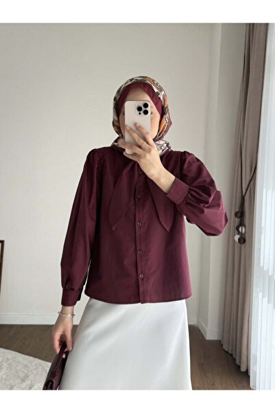 Miraydın Butik Γυναικείο κοντό πουκάμισο ποπλίνα με κορδόνια στο γιακά - Βουρ...