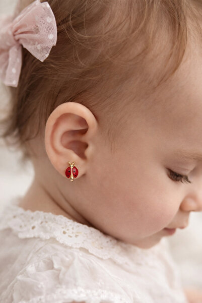 Sweet bunny Sevimli Uğur Böceği Sıkıştırmalı Küpe – Çocuk & Bebek Uyumlu, Acı...