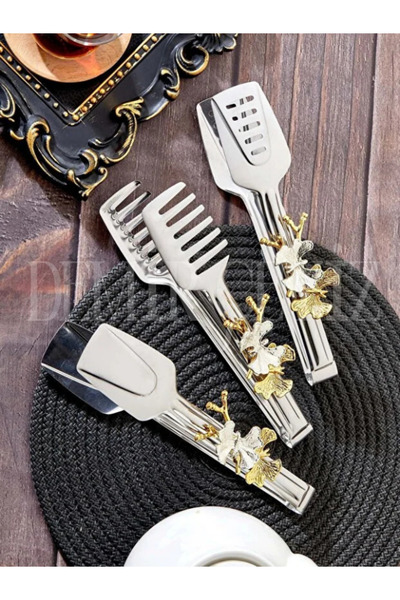 DMR LİFE Luxury 3-Piece Decorative Serving Tongs Set - Butterfly Detail, Eleg...