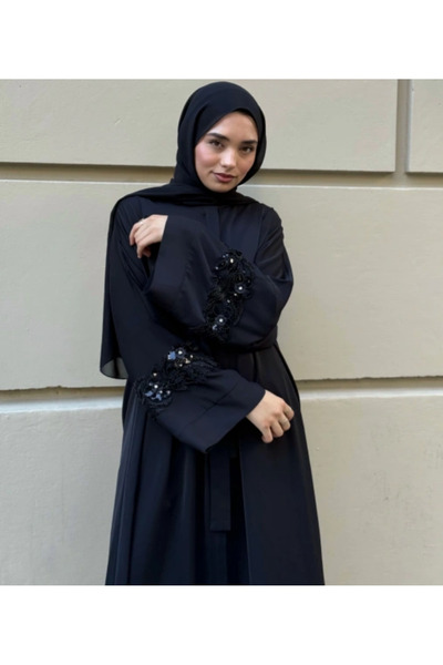modacofashion Ala Ferace - Dubai Krep Kumaş & Fermuarlı