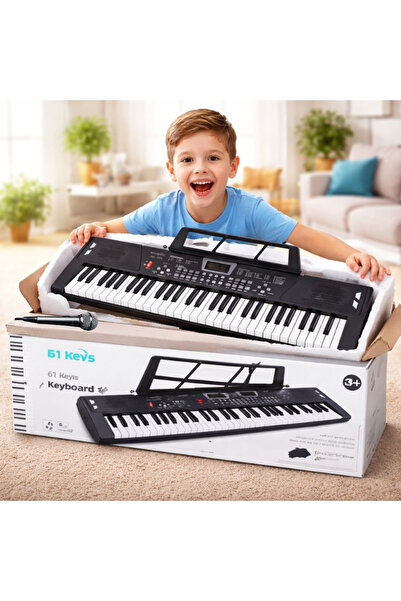 MultiZone Mikrofonlu Işıklı 61 Tuşlu Çocuk Piyanosu 5 Oktav Dijital Org Keybo...