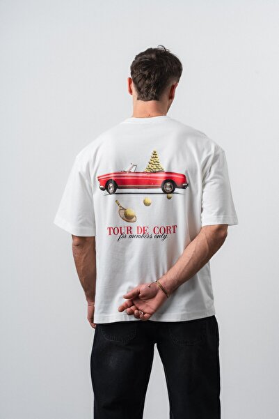 Respire Tricou oversize cu imprimeu Cort pentru bărbați, Ecru