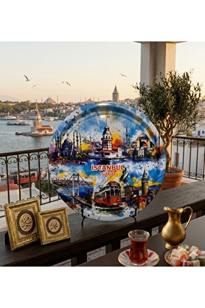 ATAGİFT HEDİYELİK İSTANBUL TEMALI YUVARLAK SUNUM TEPSİSİ 30 CM