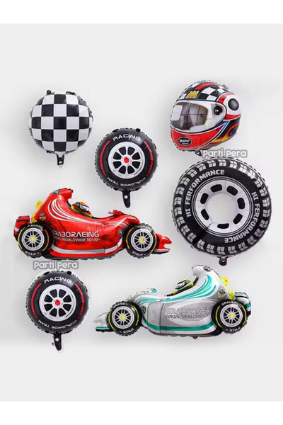 parti pera Yarış Temalı Formula Araba Folyo Balon Tekerlek Folyo Balon Kask F...
