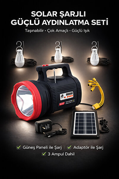 Edison Solar Şarjlı Kamp Feneri 3 Ampul Set Led Acil Durum Aydınlatma (Kamp &...