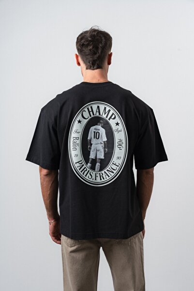 Respire Ανδρικό μπλουζάκι Zidane με στάμπα oversize σε μαύρο χρώμα