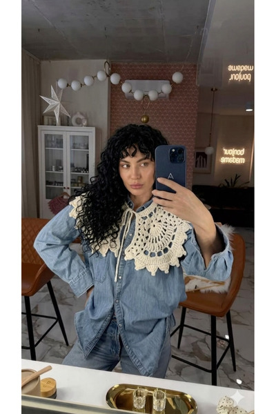 HÜMANATURAL Hand Knitted Pinterest Collar Vintage Collar Wide Collar Oversize...