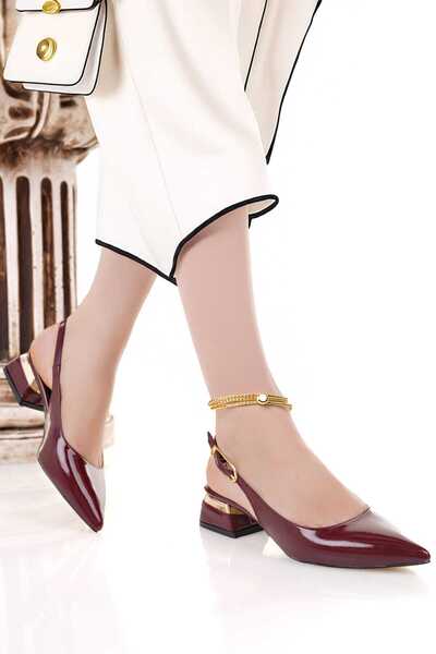 vanorio Βουργουνδί χρώματος λουστρίνι μπαλαρίνες με χρυσή αγκράφα, επιχρυσωμέ...