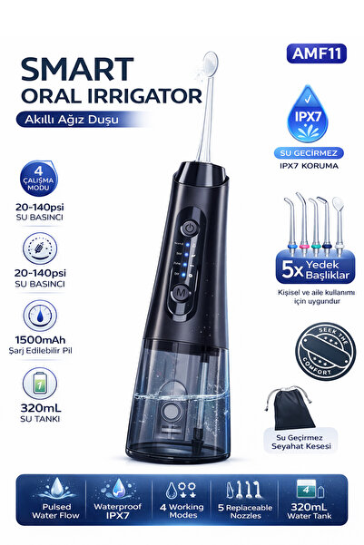 MO DOU Ağız Duşu Şarjlı 320ML Su Tankı – 5 Başlıklı IPX7 Su Geçirmez Diş Duşu...