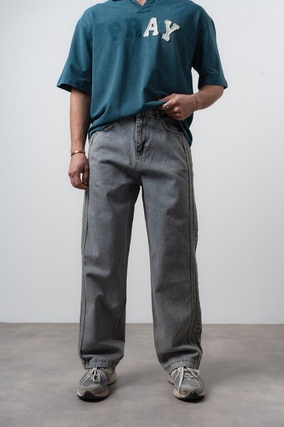 Respire Ανδρικό τζιν μπλε με λεπτομέρεια στο πλάι με ρίγες