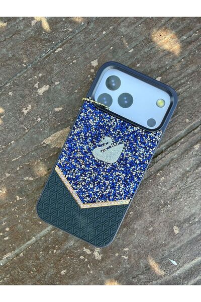 madamcase حافظة آيفون 14 برو ماكس باللون الأزرق الداكن مع نمط البجعة والحجر، ...