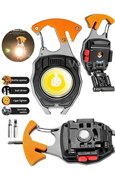 Blissra Kamp Feneri–USB Şarjlı LED Anahtarlık, Çakmaklı, Cam Kırıcı, Kemer Ke...