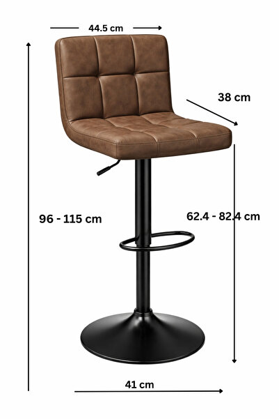 FRANDIS Set 2 scaune bar/taburet, Frandis, metal negru , piele ecologica maro, inaltime reglabila, rotativ