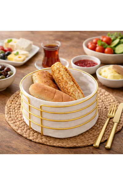 B.A.Y.NUVOLA Gold Metal Ekmek Sepeti Bezli – Görünümlü Şık Sunum Sepeti, Çok ...