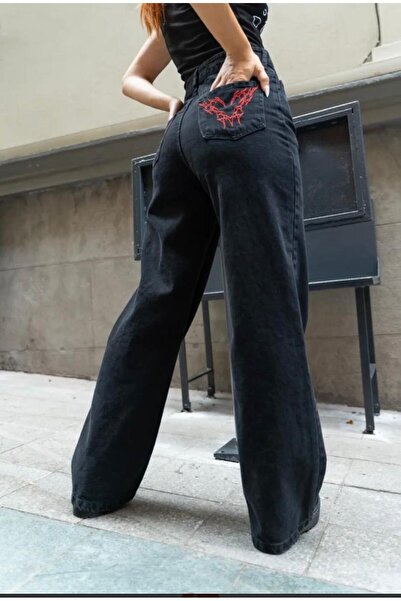 yesmoda Embroidered Belt Fume Baggy Jean