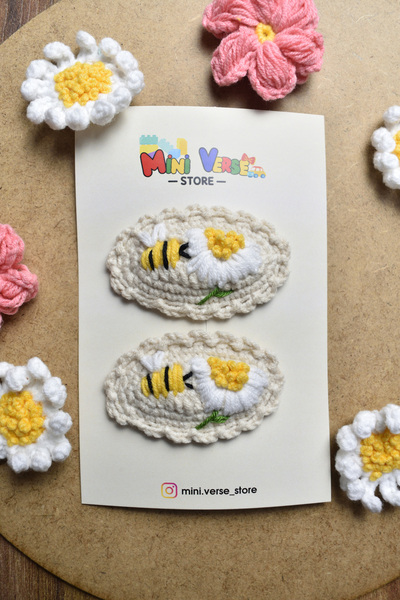 MiniVerse Store MiniVerse Örgü Arı Desenli 2'li El Örgüsü Toka(ÇIT ÇIT)