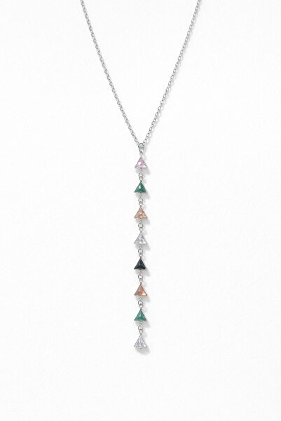 Fawel Prism Drop Colorful Stone Women's Necklace – Stainless Steel Low-Cut Ne...