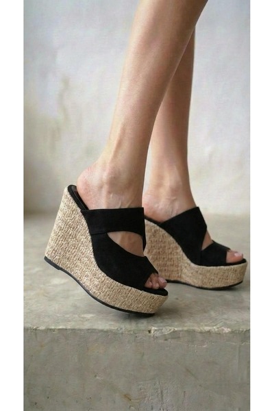 Modanizm Lenk Siyah Dolgu Topuklu Terlik