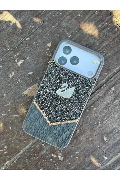 madamcase حافظة آيفون 14 برو ماكس باللون الرمادي بنمط البجع والحجر الفاخر