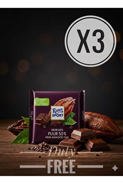 hijazigroup Ritter Sport Dark Chocolate 50% Cocoa 100GR (3 ADET )
