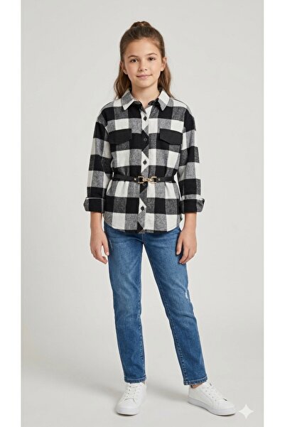 ADA YILDIZ KİDS Κοριτσίστικο πουκάμισο με λεπτομέρεια ζώνης και καρό σχέδιο, ...