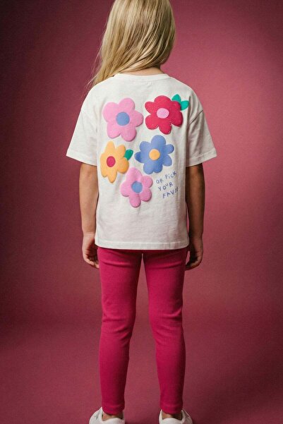 Monila Κοριτσίστικο βαμβακερό μπλουζάκι με στάμπα λουλουδιών σε εκρού χρώμα κ...