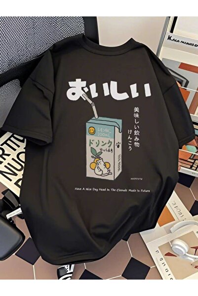 Touz Μπλουζάκι Unisex Oversize με στάμπα  "Delicious Drink Cat "