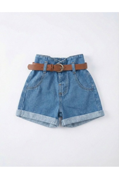 Alvadonna Момичешки дънкови къси панталони с колан