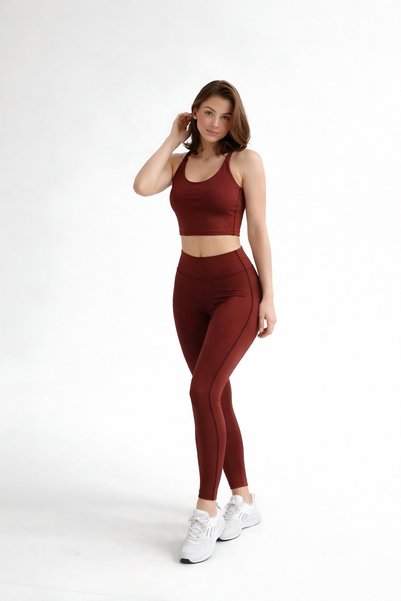 Hola Tait Women's Burgundy High Waist Basic Sports Leggings with Side Seam Detail