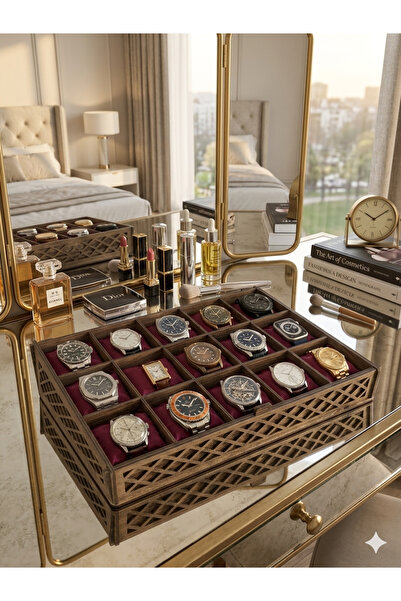 URFA LAZER Kişiye Özel 15 Bölmeli Saat ve Aksesuar Koleksiyon Kutusu Hediyeli...