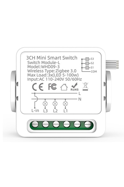 bilteknik Tuya ZigBee Relay بدون محول طاقة 3 قنوات لا يتطلب محول طاقة