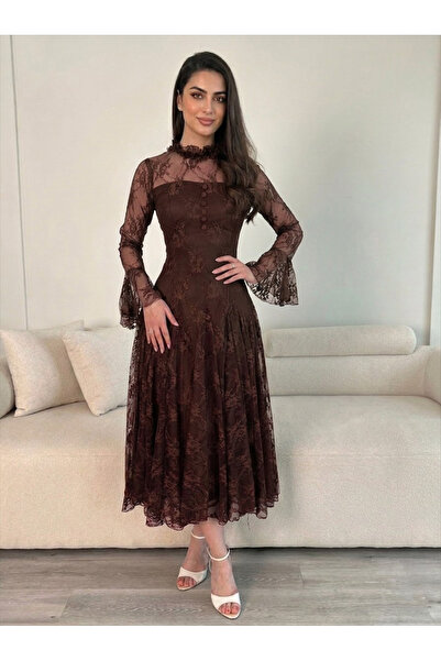 DVNA فستان "إيلينا" دانتيل باللون البني الفاخر من دفنا